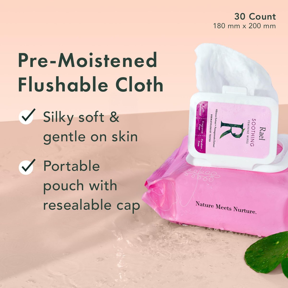 Rael Feuchttücher für die Intimhygiene, spülbar, Reisegröße, für alle Hauttypen, tägliche Anwendung (Beruhigend, 30 Tücher, 3er-Pack)