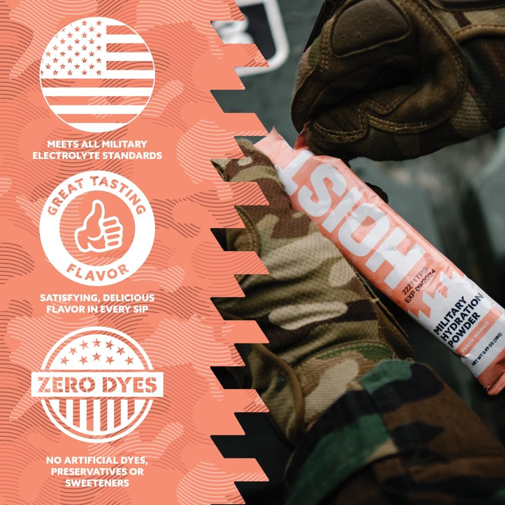HOIST Electrolyte Drink Mix Sticks – Schnelle Rehydrierung, Militär-Hydrationsformel – Pfirsich Mango (12 Einzelportionen)