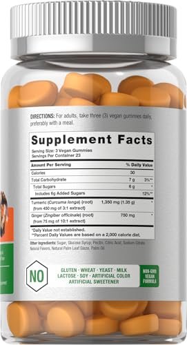 Horbäach Kurkuma Gummis | 70 Stück | Mango & Pfirsich Geschmack | Kurkuma Curcumin mit Ingwer | Vegan, Non-GMO & Glutenfrei
