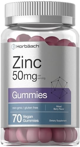 Horbäach Zink Gummis | 50 mg | 70 Stück | gemischter Beerengeschmack | Vegan, ohne Gentechnik, glutenfrei