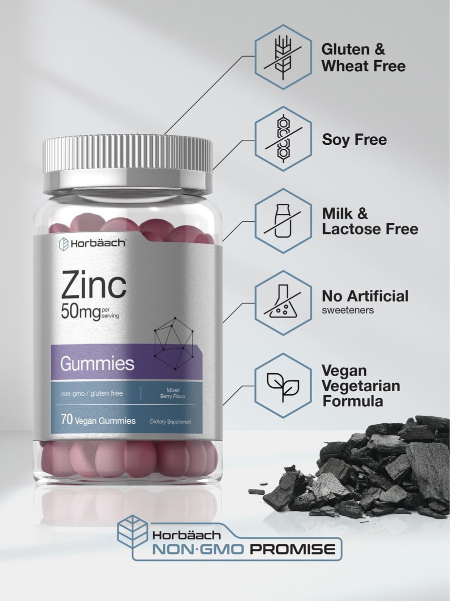 Horbäach Zink Gummis | 50 mg | 70 Stück | gemischter Beerengeschmack | Vegan, ohne Gentechnik, glutenfrei