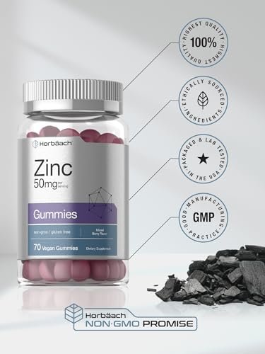 Horbäach Zink Gummis | 50 mg | 70 Stück | gemischter Beerengeschmack | Vegan, ohne Gentechnik, glutenfrei