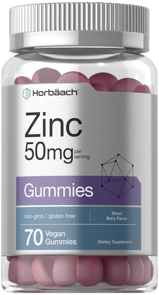 Horbäach Zink Gummis | 50 mg | 70 Stück | gemischter Beerengeschmack | Vegan, ohne Gentechnik, glutenfrei