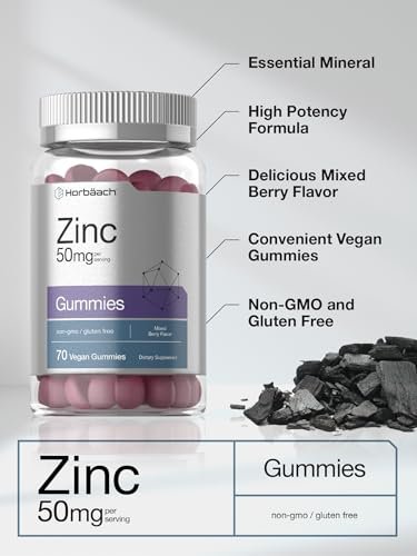 Horbäach Zink Gummis | 50 mg | 70 Stück | gemischter Beerengeschmack | Vegan, ohne Gentechnik, glutenfrei