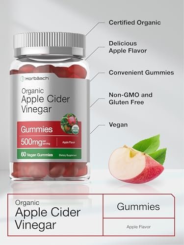 Horbäach Bio Apfelessig Gummibärchen | 60 Stück | Vegan, Nicht-GVO & Glutenfrei | USDA Bio ACV | Apfelgeschmack