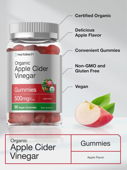 Horbäach Bio Apfelessig Gummibärchen | 60 Stück | Vegan, Nicht-GVO & Glutenfrei | USDA Bio ACV | Apfelgeschmack