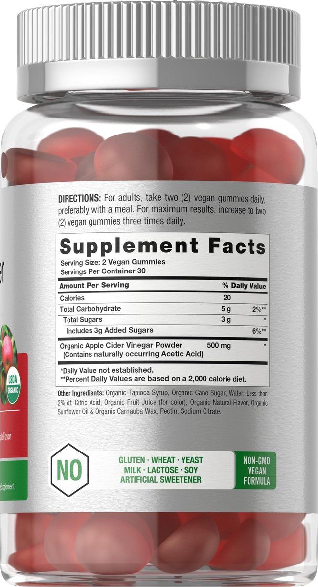 Horbäach Bio Apfelessig Gummibärchen | 60 Stück | Vegan, Nicht-GVO & Glutenfrei | USDA Bio ACV | Apfelgeschmack