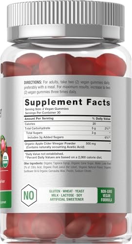 Horbäach Bio Apfelessig Gummibärchen | 60 Stück | Vegan, Nicht-GVO & Glutenfrei | USDA Bio ACV | Apfelgeschmack
