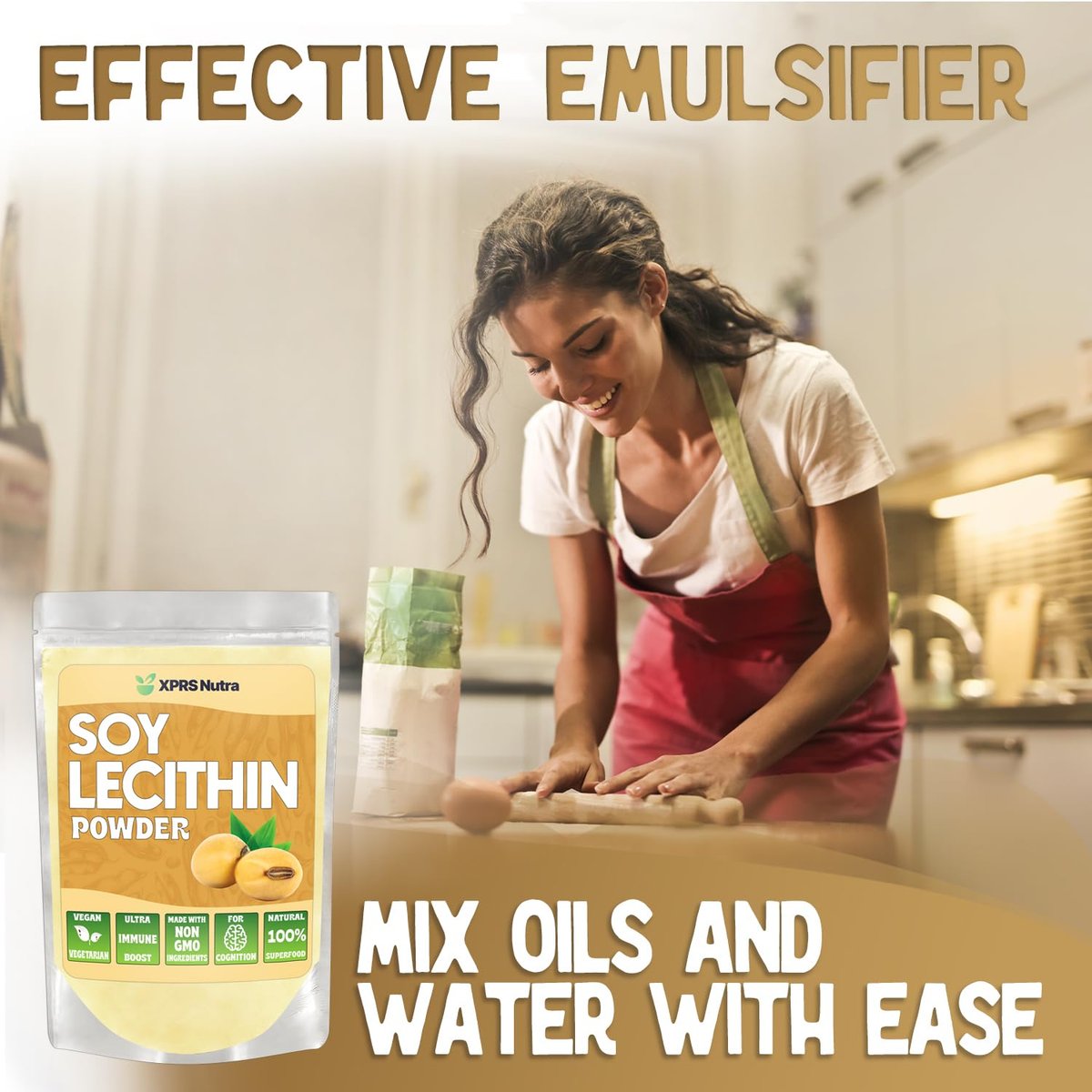 XPRS Nutra Sojalecithin Pulver, lebensmittelecht, Fettemulgator – Geeignet zum Kochen, Backen und mehr – Veganfreundliches Kochhilfsmittel (113 g)