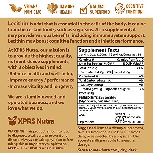 XPRS Nutra Sojalecithin Pulver, lebensmittelecht, Fettemulgator – Geeignet zum Kochen, Backen und mehr – Veganfreundliches Kochhilfsmittel (113 g)