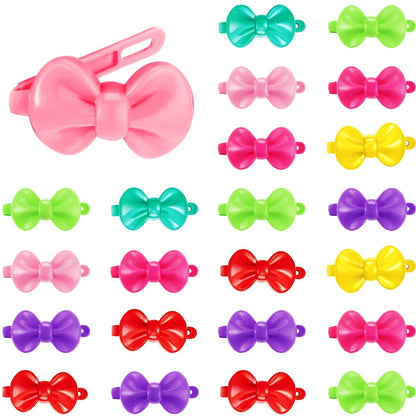 WILLBOND 100 Stück Mädchen Haarspangen Selbstscharnier Plastik-Clip für Kleinkinder Kinder Baby 80er 90er Clip Bunt Niedlich Cartoon Haarspangen Accessoires (Schleife)
