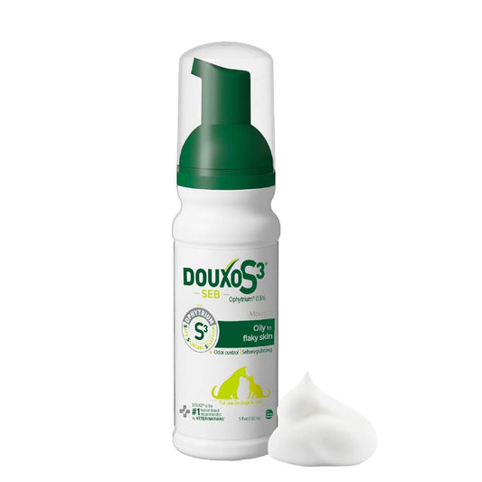 Douxo S3 Seb Mousse 150ml – Seboregulierende & Geruchsneutralisierende Mousse für Hunde und Katzen mit fettiger bis schuppiger Haut