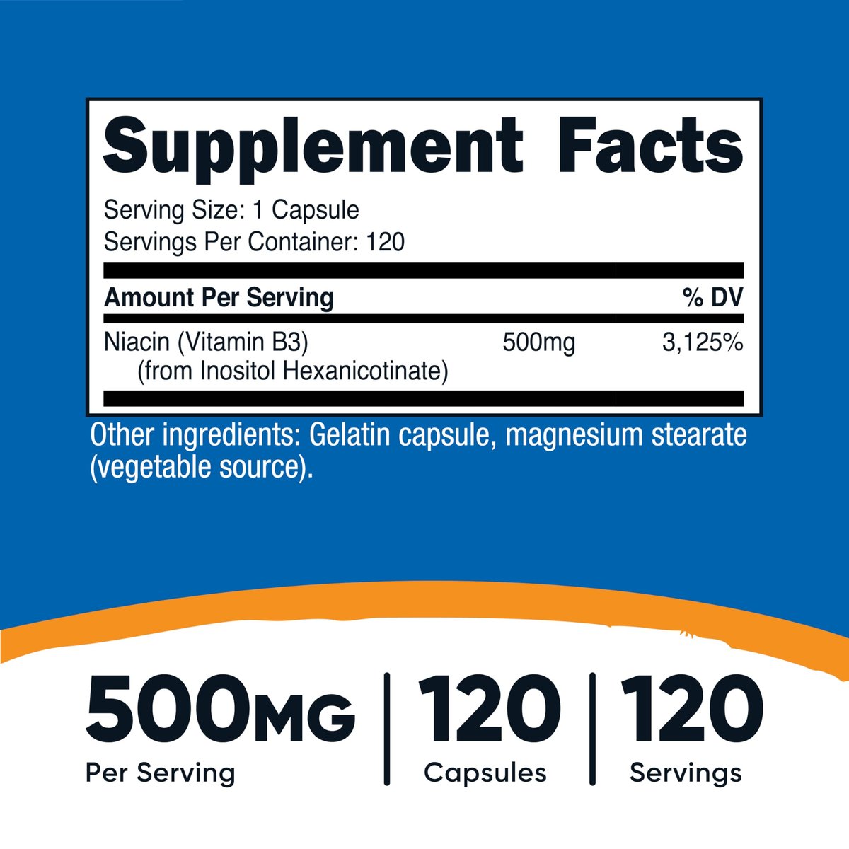 Nutricost Niacin (Flush-Free) Inositol Hexanicotinat 500 mg, 120 Kapseln, Vitamin B3