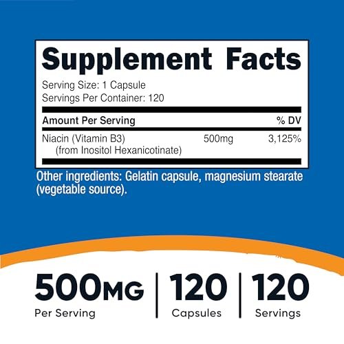 Nutricost Niacin (Flush-Free) Inositol Hexanicotinat 500 mg, 120 Kapseln, Vitamin B3