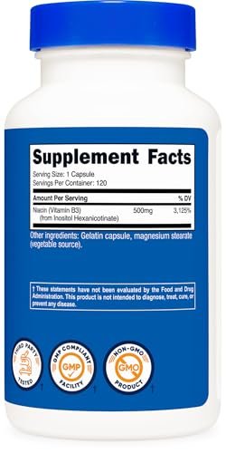 Nutricost Niacin (Flush-Free) Inositol Hexanicotinat 500 mg, 120 Kapseln, Vitamin B3