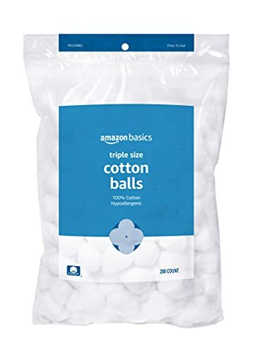 Amazon Basics Wattebällchen für Hautpflege, Make-up-Entfernung, Baumwolle, hypoallergen, 200 Stück