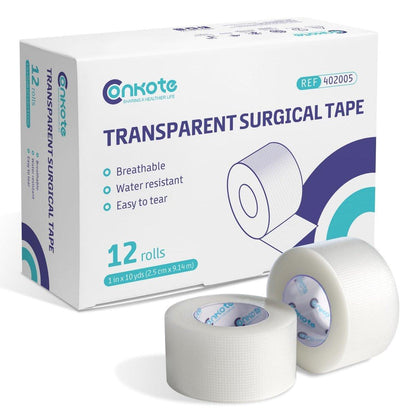 Conkote Transparentes Medizinisches Klebeband 1" x 10 Yards, Erste-Hilfe-Klarer Chirurgischer Verbandsklebestreifen für die Wundversorgung, 12 Rollen