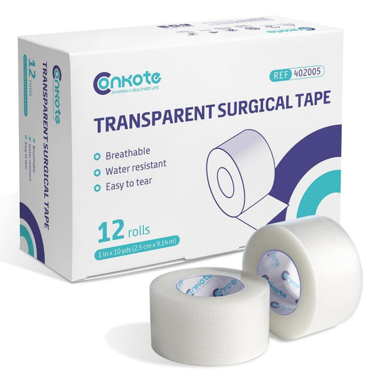 Conkote Transparentes Medizinisches Klebeband 1" x 10 Yards, Erste-Hilfe-Klarer Chirurgischer Verbandsklebestreifen für die Wundversorgung, 12 Rollen