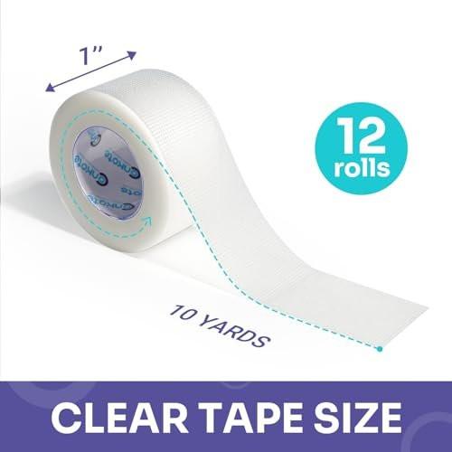 Conkote Transparentes Medizinisches Klebeband 1" x 10 Yards, Erste-Hilfe-Klarer Chirurgischer Verbandsklebestreifen für die Wundversorgung, 12 Rollen