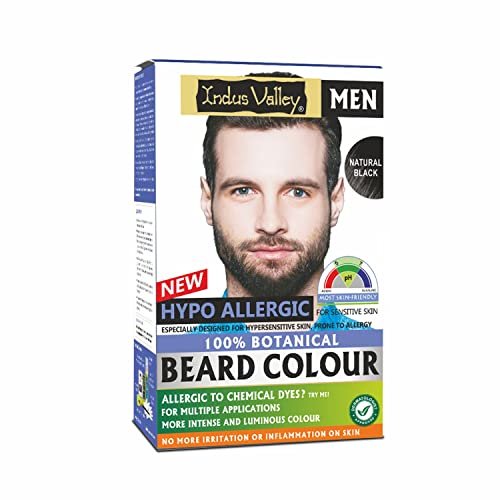 Indus Valley 100% botanische hypoallergene Bartfarbe für Männer, natürliche Barthaarfärbung, Ammoniak- und PPD-frei, mit 8 Bio-Inhaltsstoffen, vegan (Schwarz, 100g+15ml)