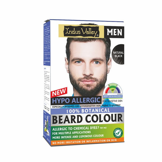 Indus Valley 100% botanische hypoallergene Bartfarbe für Männer, natürliche Barthaarfärbung, Ammoniak- und PPD-frei, mit 8 Bio-Inhaltsstoffen, vegan (Schwarz, 100g+15ml)