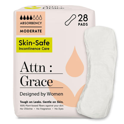 ATTN : GRACE Moderate Inkontinenz-Einlagen für Frauen, 28er-Pack - Pflanzlich, Hohe Saugfähigkeit, Atmungsaktiv - Inkontinenz-Einlagen bei mittlerem Blasenverlust & empfindlicher Haut