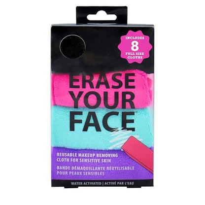 ERASE YOUR FACE Makeup Entferner Tücher - Wiederverwendbare Mikrofaser-Gesichtstücher zum Reinigen & Entfernen von Make-up - Wasseraktiviert, doppelseitiges Design für einfache Anwendung, tolles Geschenk für Junggesellinnen & Brautjungfern (8 Stück)