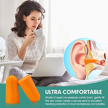 100 Paar Orange Schaumstoff Ohrstöpsel - 33dB NRR Höchster Schutz, Weiche & Bequeme Geräuschunterdrückende Ohrstöpsel für Schlafen, Arbeit, Schnarchen, Bau, Laute Geräusche
