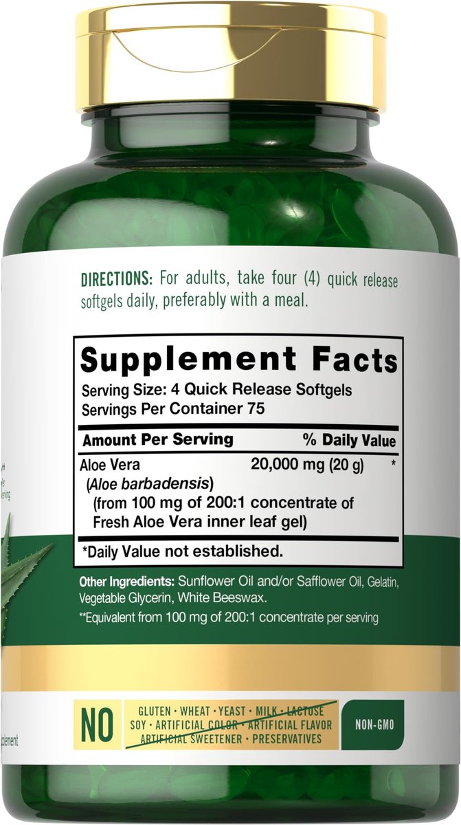Carlyle Aloe Vera Softgel-Kapseln | 300 Stück | Aloe Vera Gel Nahrungsergänzungsmittel | Non-GMO, Glutenfrei