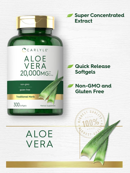 Carlyle Aloe Vera Softgel-Kapseln | 300 Stück | Aloe Vera Gel Nahrungsergänzungsmittel | Non-GMO, Glutenfrei