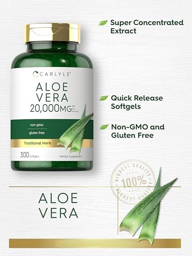 Carlyle Aloe Vera Softgel-Kapseln | 300 Stück | Aloe Vera Gel Nahrungsergänzungsmittel | Non-GMO, Glutenfrei
