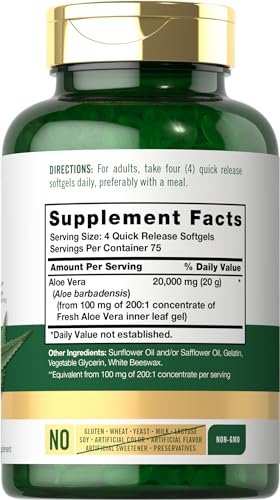 Carlyle Aloe Vera Softgel-Kapseln | 300 Stück | Aloe Vera Gel Nahrungsergänzungsmittel | Non-GMO, Glutenfrei
