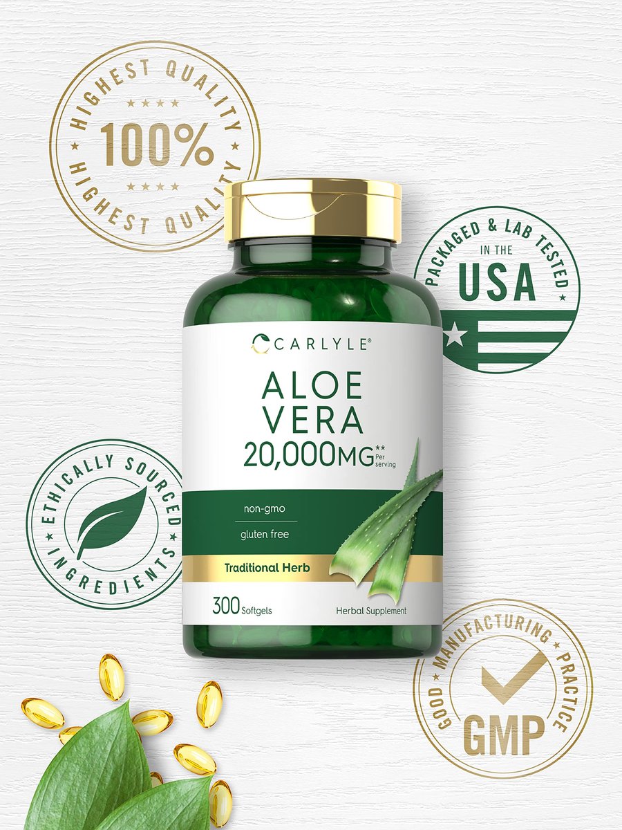 Carlyle Aloe Vera Softgel-Kapseln | 300 Stück | Aloe Vera Gel Nahrungsergänzungsmittel | Non-GMO, Glutenfrei