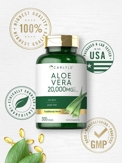 Carlyle Aloe Vera Softgel-Kapseln | 300 Stück | Aloe Vera Gel Nahrungsergänzungsmittel | Non-GMO, Glutenfrei