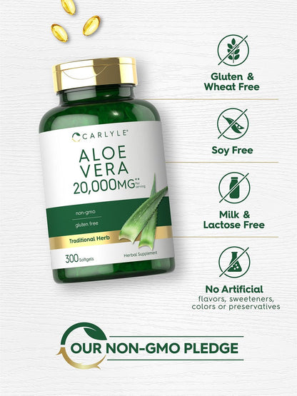 Carlyle Aloe Vera Softgel-Kapseln | 300 Stück | Aloe Vera Gel Nahrungsergänzungsmittel | Non-GMO, Glutenfrei