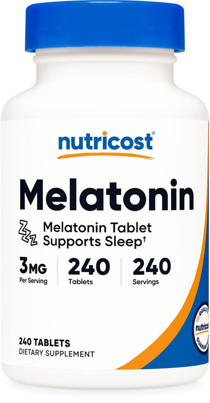 Nutricost Melatonin 3 mg, 240 Tabletten – 3 mg pro Portion, Non-GMO, Glutenfrei