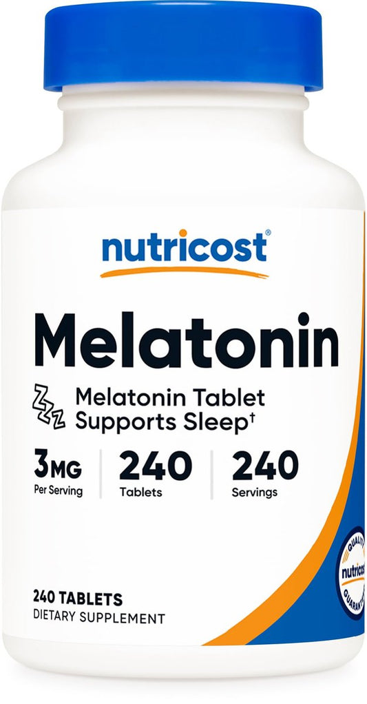 Nutricost Melatonin 3 mg, 240 Tabletten – 3 mg pro Portion, Non-GMO, Glutenfrei