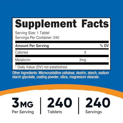 Nutricost Melatonin 3 mg, 240 Tabletten – 3 mg pro Portion, Non-GMO, Glutenfrei