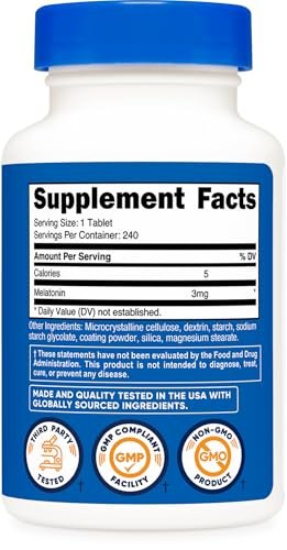 Nutricost Melatonin 3 mg, 240 Tabletten – 3 mg pro Portion, Non-GMO, Glutenfrei