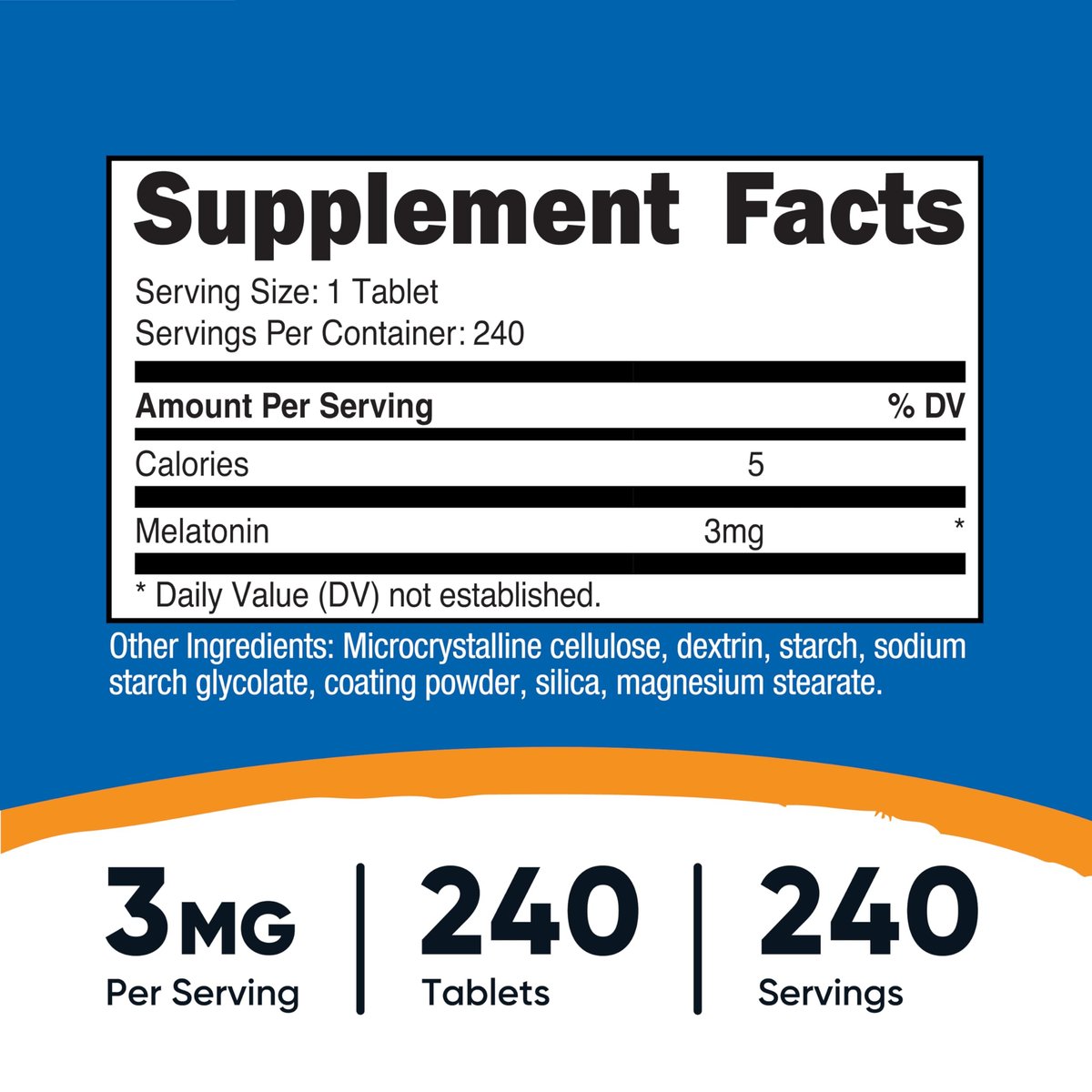 Nutricost Melatonin 3 mg, 240 Tabletten – 3 mg pro Portion, Non-GMO, Glutenfrei