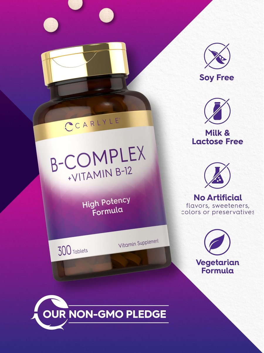 Carlyle B-Komplex Vitamin mit B12 | 300 Tabletten | Hochdosierte Formel | Vegetarisches & Nicht-GVO Nahrungsergänzungsmittel