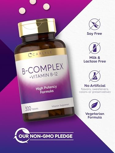 Carlyle B-Komplex Vitamin mit B12 | 300 Tabletten | Hochdosierte Formel | Vegetarisches & Nicht-GVO Nahrungsergänzungsmittel