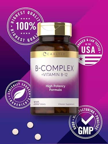 Carlyle B-Komplex Vitamin mit B12 | 300 Tabletten | Hochdosierte Formel | Vegetarisches & Nicht-GVO Nahrungsergänzungsmittel