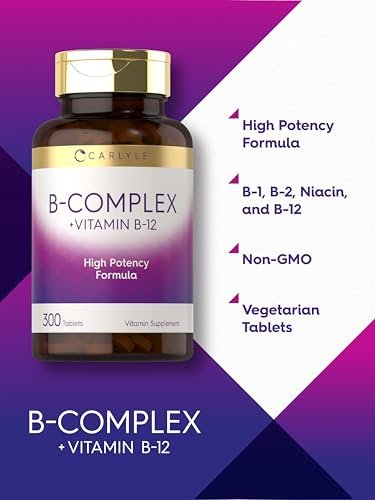 Carlyle B-Komplex Vitamin mit B12 | 300 Tabletten | Hochdosierte Formel | Vegetarisches & Nicht-GVO Nahrungsergänzungsmittel