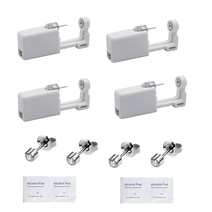 YWDKJGS Ohrlochstech-Set – 4er-Pack Ohrlochstech-Sets mit 4 mm Ohrsteckern, Chirurgenstahl (Silber)