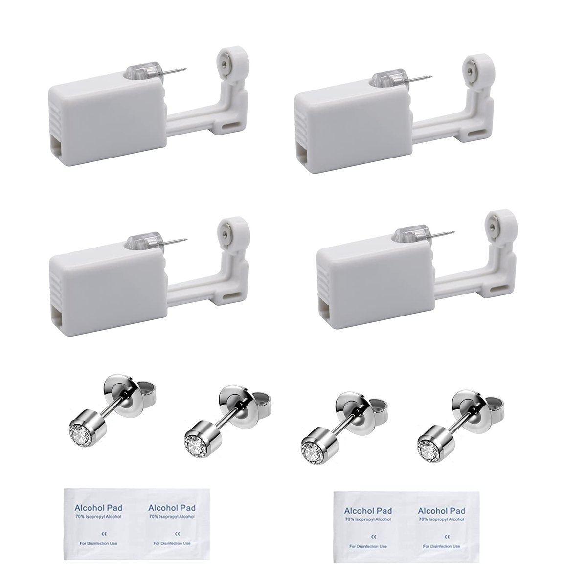 YWDKJGS Ohrlochstech-Set – 4er-Pack Ohrlochstech-Sets mit 4 mm Ohrsteckern, Chirurgenstahl (Silber)