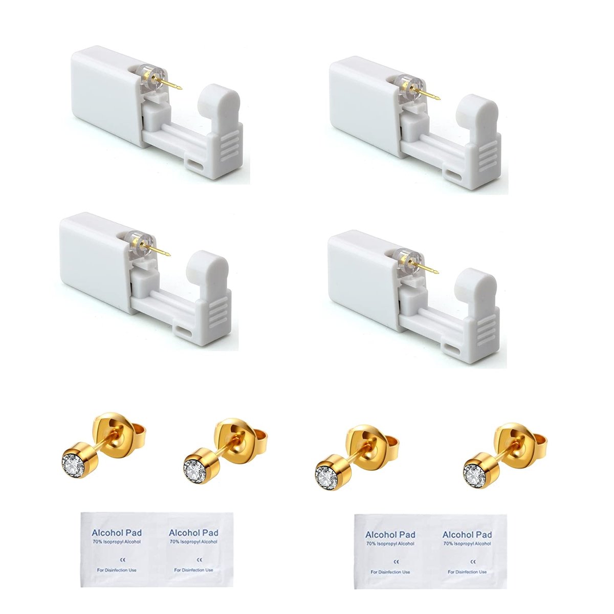 YWDKJGS Ohrlochstech-Set – 4-teiliges Piercing-Set mit 4 mm Ohrsteckern, Chirurgenstahl (Gold)