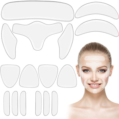 Maitys 16-teiliges Silikon-Gesichtspflaster-Set – Wiederverwendbare, weiche und bequeme Anti-Falten-Pflaster zur Reduzierung von Stirn-, Mund-, Augen-, Hals-, Kinn-, Brust- und Lippenfalten