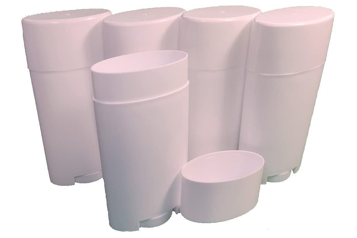 Dropper Stop 5er-Pack - Leere Deodorant-Behälter (2,5 Unzen Fassungsvermögen, Befüllung von oben, flacher Deckel, Weiß)