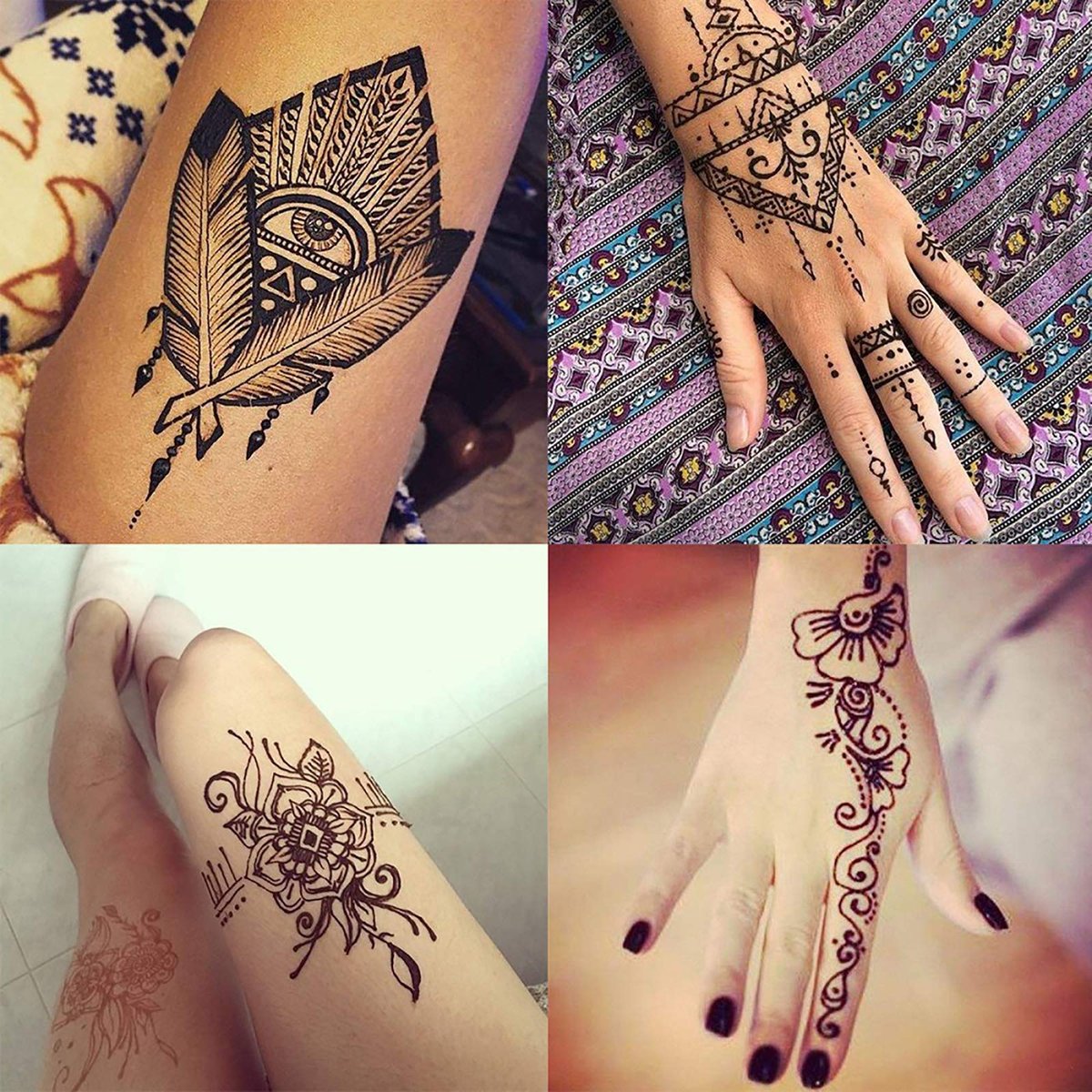 Temporäre Tattoos Set, 4 Stück semipermanente Tattoo-Paste-Kegel, DIY Körperkunst für Frauen, Männer, Jugendliche, mit 3 Farben, 20 Klebe-Schablonen, 1 Flasche, 4 Düsen